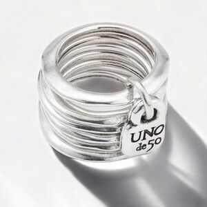 New in Package Uno de 50 silver Stack ring Size 8